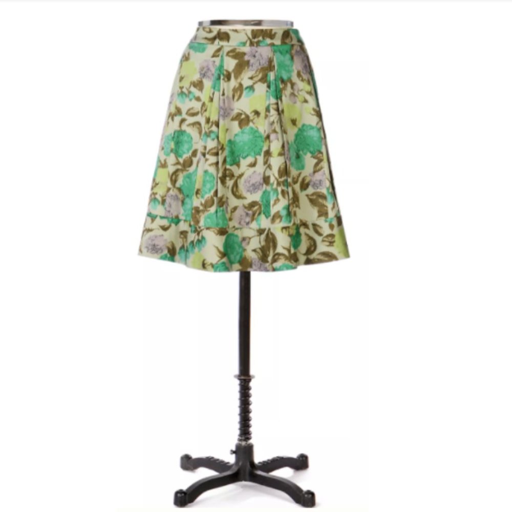 Anthropologie Odille Green Floral A-Line Skirt